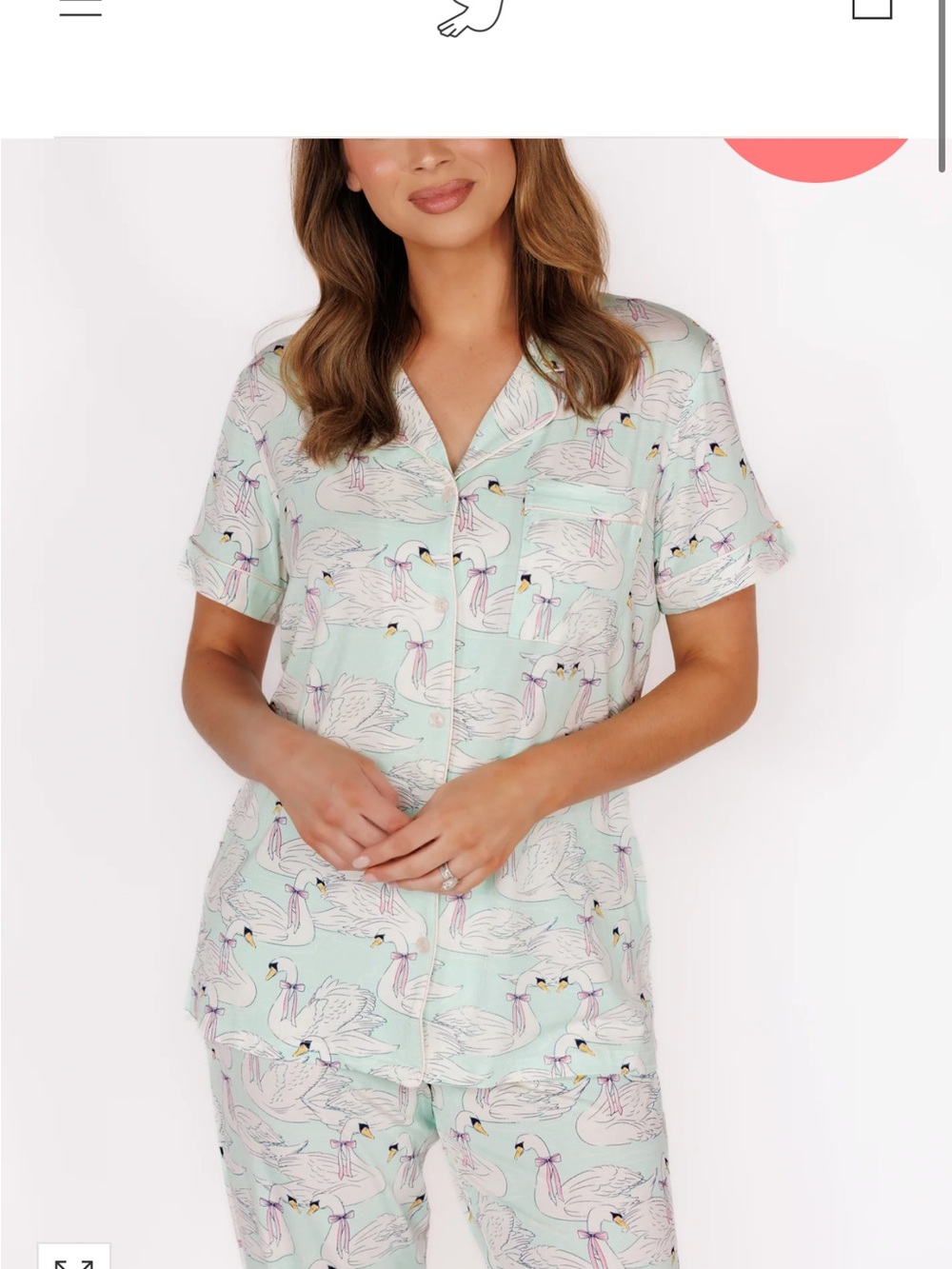In My Sundays NWT Swan in Pastel Green Short Sleeve & Cropped Pant Pajama Set